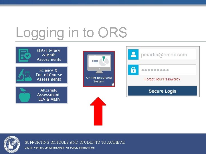 Logging in to ORS SUPPORTING SCHOOLS AND STUDENTS TO ACHIEVE SHERRI YBARRA, SUPERINTENDENT OF Logging in to ORS SUPPORTING SCHOOLS AND STUDENTS TO ACHIEVE SHERRI YBARRA, SUPERINTENDENT OF