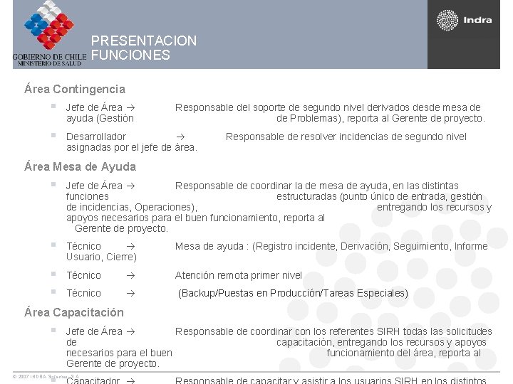 PRESENTACION FUNCIONES Área Contingencia § Jefe de Área ayuda (Gestión § Desarrollador asignadas por PRESENTACION FUNCIONES Área Contingencia § Jefe de Área ayuda (Gestión § Desarrollador asignadas por
