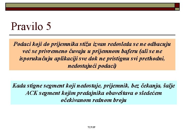 Pravilo 5 Podaci koji do prijemnika stižu izvan redosleda se ne odbacuju već se