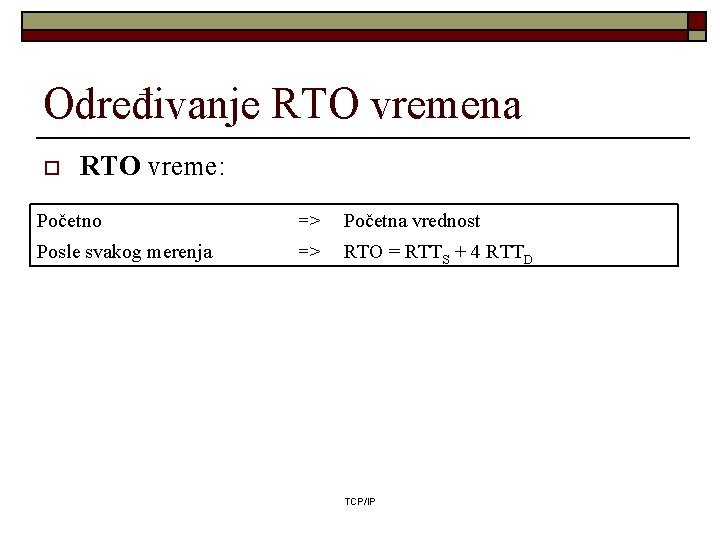 Određivanje RTO vremena o RTO vreme: Početno => Početna vrednost Posle svakog merenja =>