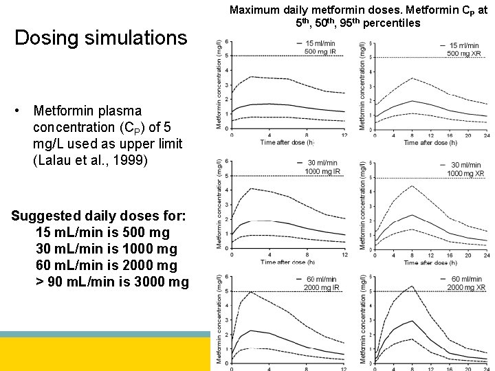 Dosing simulations • Metformin plasma concentration (CP) of 5 mg/L used as upper limit