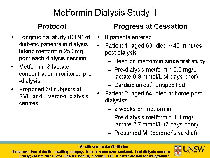 Metformin Dialysis Study II Protocol Progress at Cessation • Longitudinal study (CTN) of •