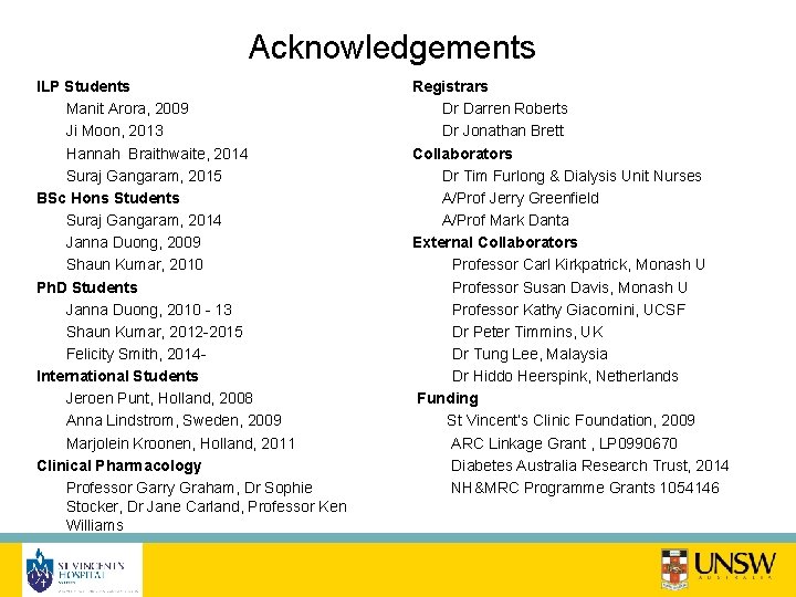 Acknowledgements ILP Students Manit Arora, 2009 Ji Moon, 2013 Hannah Braithwaite, 2014 Suraj Gangaram,