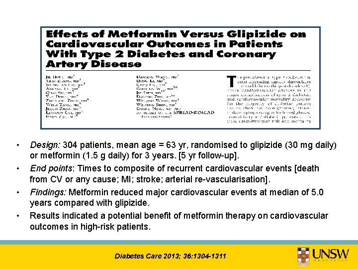  • • Design: 304 patients, mean age = 63 yr, randomised to glipizide