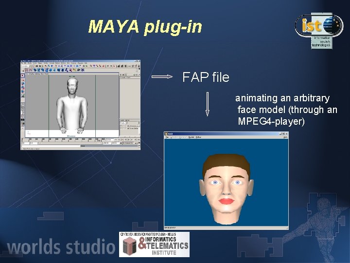 MAYA plug-in FAP file animating an arbitrary face model (through an MPEG 4 -player)