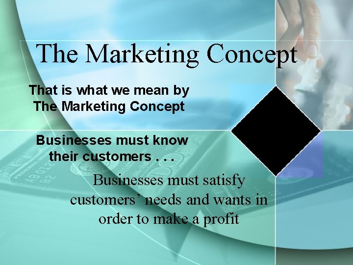 The Marketing Concept That is what we mean by The Marketing Concept Businesses must