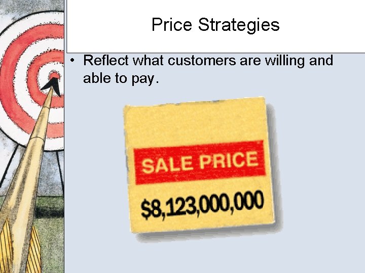 Price Strategies • Reflect what customers are willing and able to pay. 