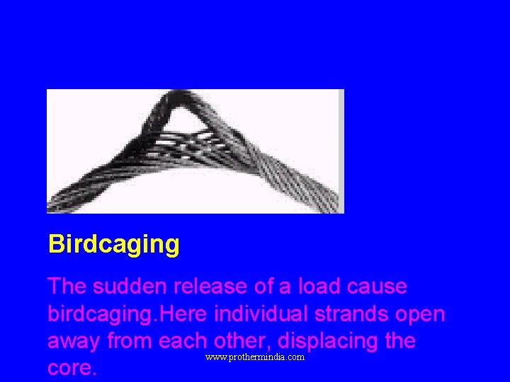 Birdcaging The sudden release of a load cause birdcaging. Here individual strands open away