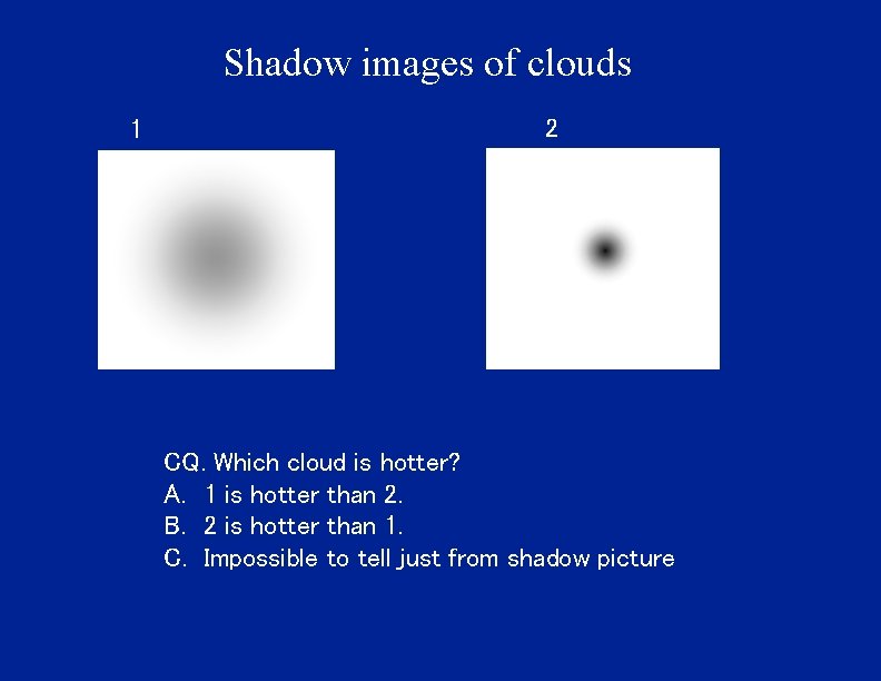 Shadow images of clouds 1 2 CQ. Which cloud is hotter? A. 1 is