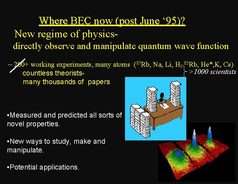 Where BEC now (post June ‘ 95)? New regime of physicsdirectly observe and manipulate