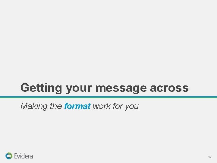 Getting your message across Making the format work for you 14 