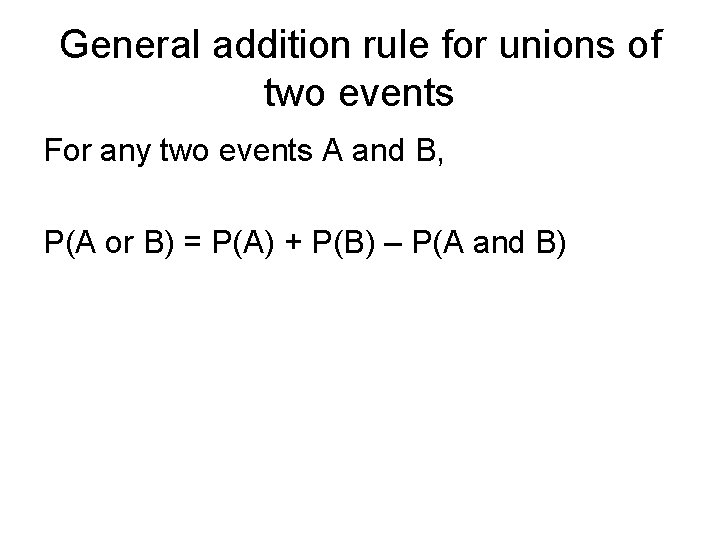 General addition rule for unions of two events For any two events A and