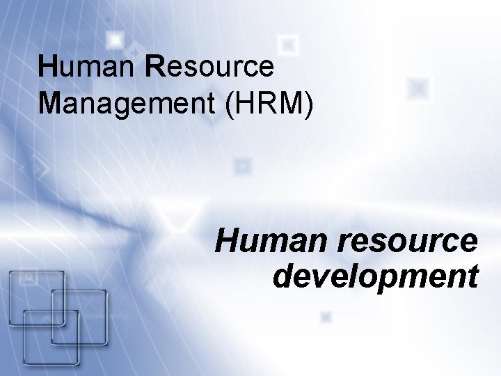 Human Resource Management (HRM) Human resource development 