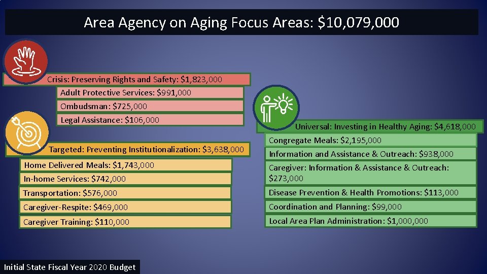 Area Agency on Aging Focus Areas: $10, 079, 000 Crisis: Preserving Rights and Safety: