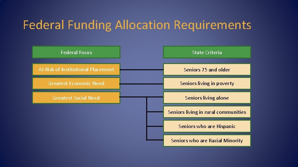 Federal Funding Allocation Requirements Federal Focus State Criteria At Risk of Institutional Placement Seniors