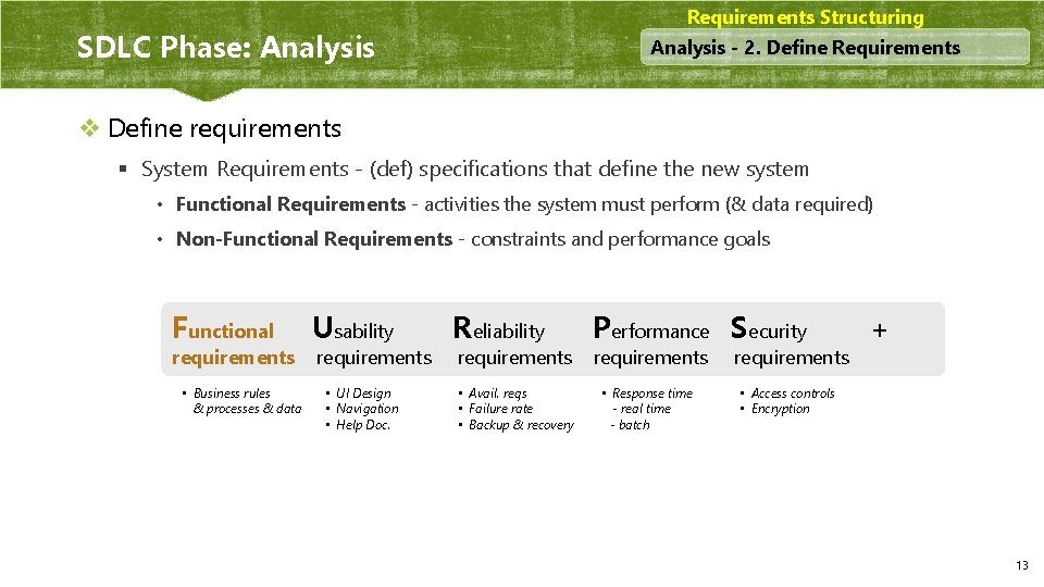 Requirements Structuring SDLC Phase: Analysis - 2. Define Requirements v Define requirements § System