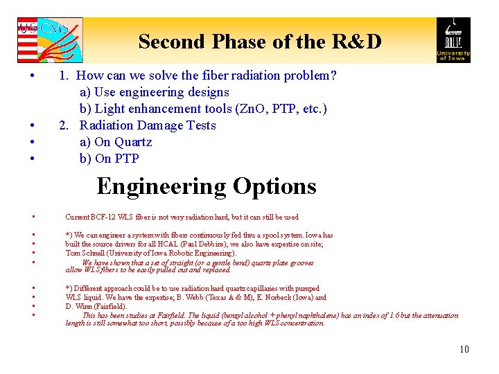Second Phase of the R&D • • 1. How can we solve the fiber