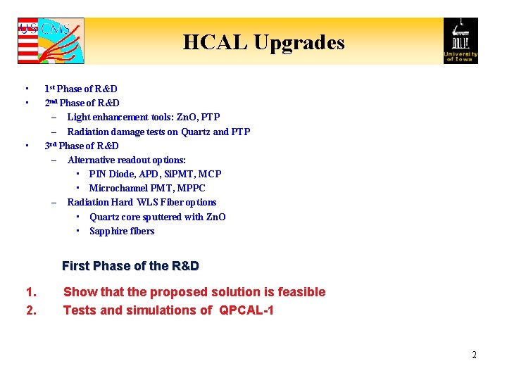 HCAL Upgrades • • • 1 st Phase of R&D 2 nd Phase of
