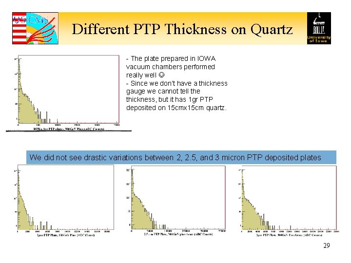 Different PTP Thickness on Quartz - The plate prepared in IOWA vacuum chambers performed