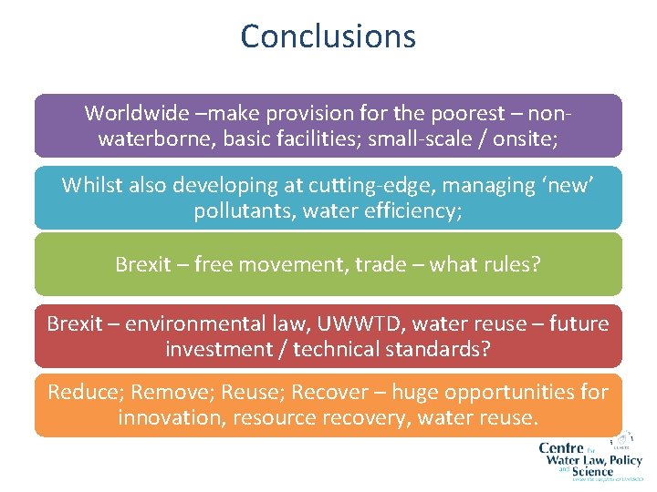 Conclusions Worldwide –make provision for the poorest – nonwaterborne, basic facilities; small-scale / onsite;