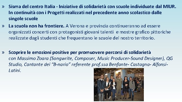 » Sisma del centro Italia - Iniziative di solidarietà con scuole individuate dal MIUR.