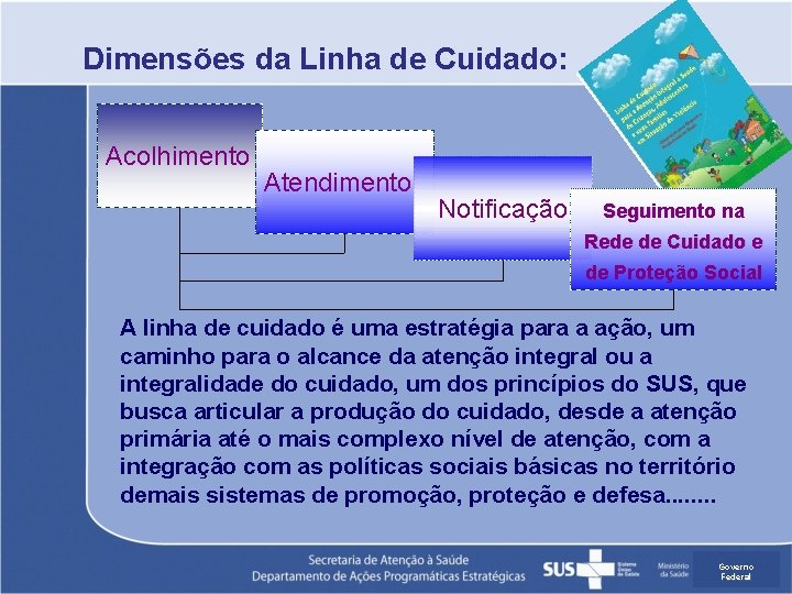 Dimensões da Linha de Cuidado: Acolhimento Atendimento Notificação Seguimento na Rede de Cuidado e