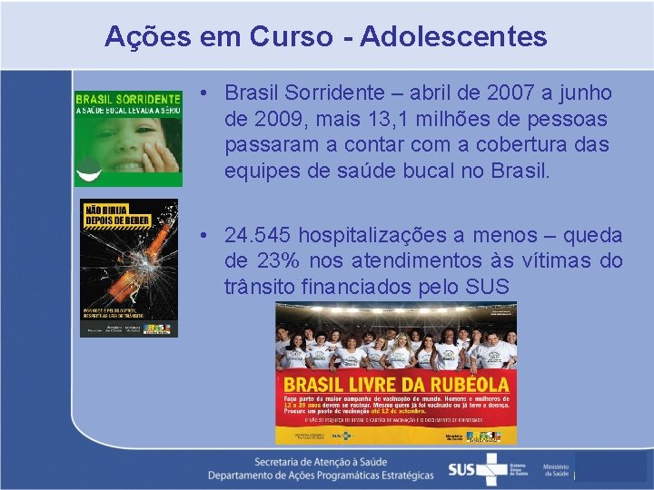 Ações em Curso - Adolescentes • Brasil Sorridente – abril de 2007 a junho