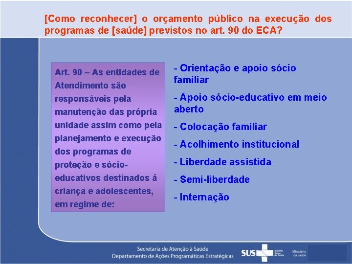 [Como reconhecer] o orçamento público na execução dos programas de [saúde] previstos no art.