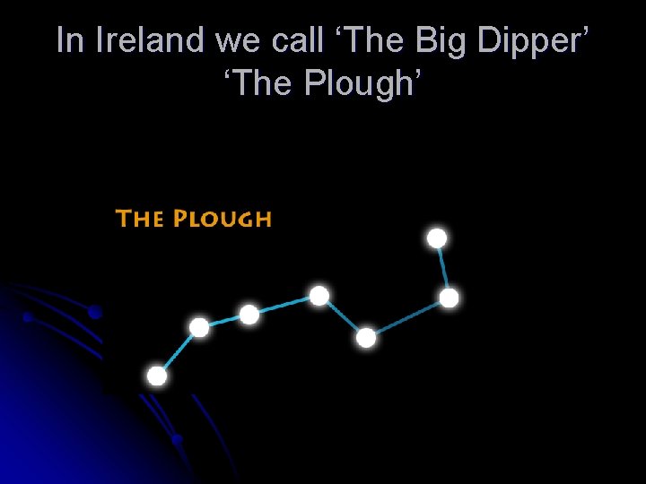 In Ireland we call ‘The Big Dipper’ ‘The Plough’ 