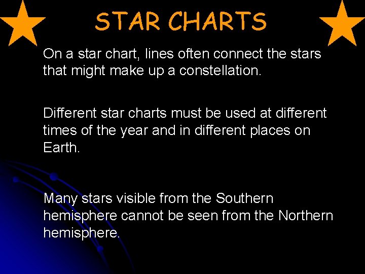 STAR CHARTS On a star chart, lines often connect the stars that might make