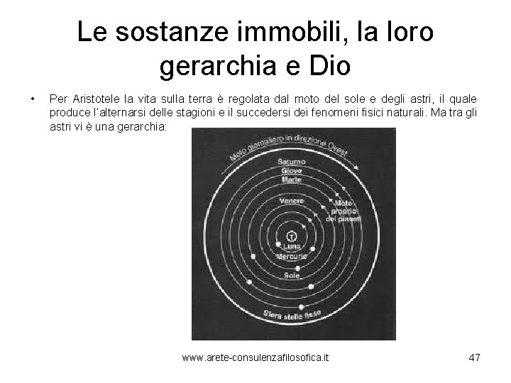 Le sostanze immobili, la loro gerarchia e Dio • Per Aristotele la vita sulla