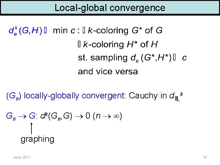 Local-global convergence (Gn) locally-globally convergent: Cauchy in d k Gn G: dk(Gn, G) 0