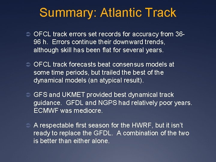 Summary: Atlantic Track Ü OFCL track errors set records for accuracy from 36 -