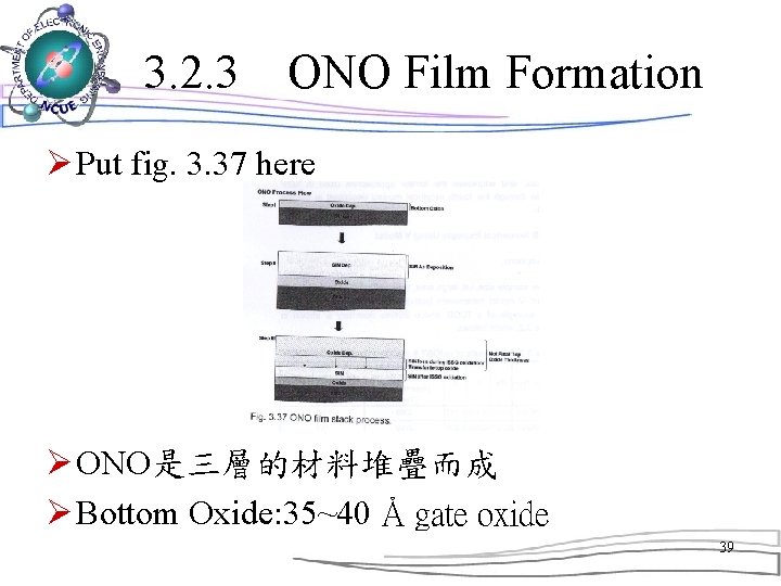 3. 2. 3　ONO Film Formation Ø Put fig. 3. 37 here Ø ONO是三層的材料堆疊而成 Ø