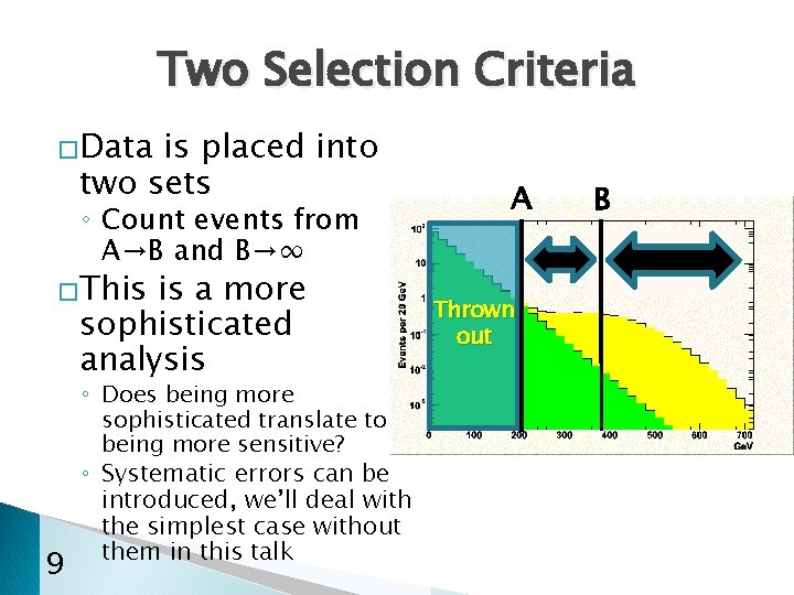 Two Selection Criteria �Data is placed into two sets ◦ Count events from A→B