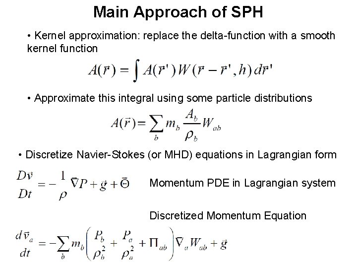 Main Approach of SPH • Kernel approximation: replace the delta-function with a smooth kernel