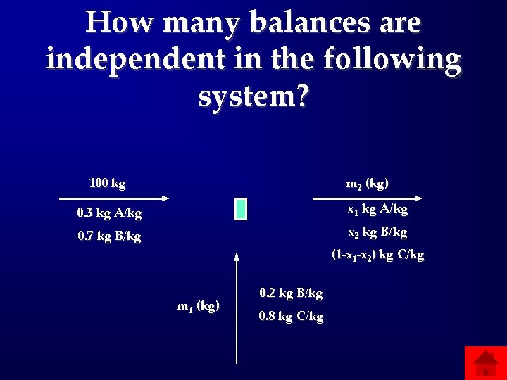 How many balances are independent in the following system? 100 kg m 2 (kg)