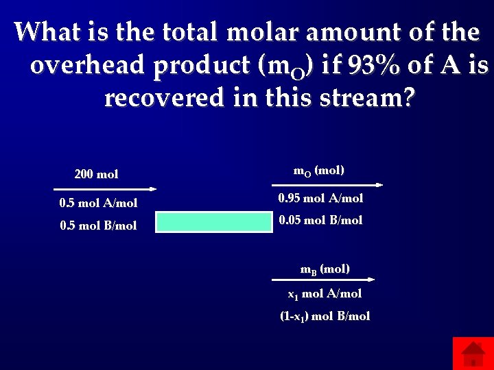 What is the total molar amount of the overhead product (m. O) if 93%