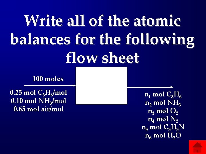 Write all of the atomic balances for the following flow sheet 100 moles 0.