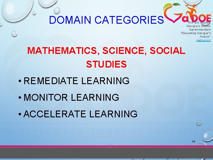 DOMAIN CATEGORIES Richard Woods, Georgia’s School Superintendent “Educating Georgia’s Future” gadoe. org MATHEMATICS, SCIENCE,