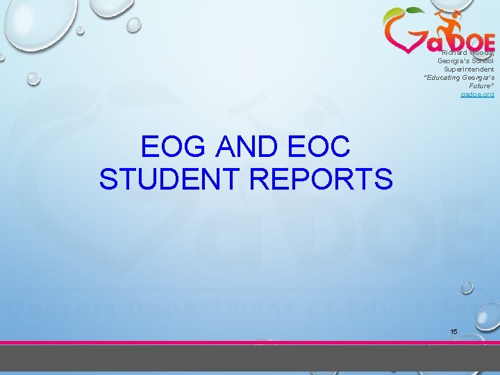 Richard Woods, Georgia’s School Superintendent “Educating Georgia’s Future” gadoe. org EOG AND EOC STUDENT