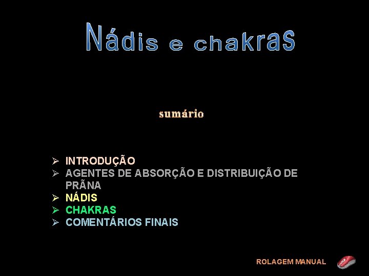 sumário Ø INTRODUÇÃO Ø AGENTES DE ABSORÇÃO E DISTRIBUIÇÃO DE PRÃNA Ø NÁDIS Ø