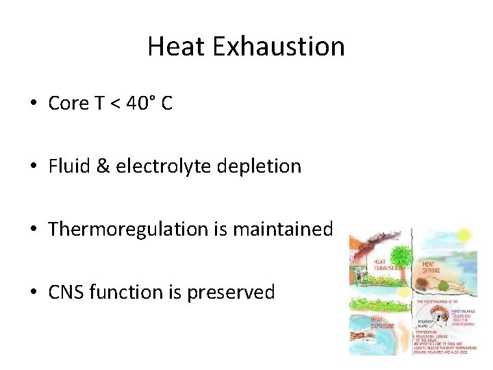 Heat Exhaustion • Core T < 40° C • Fluid & electrolyte depletion •