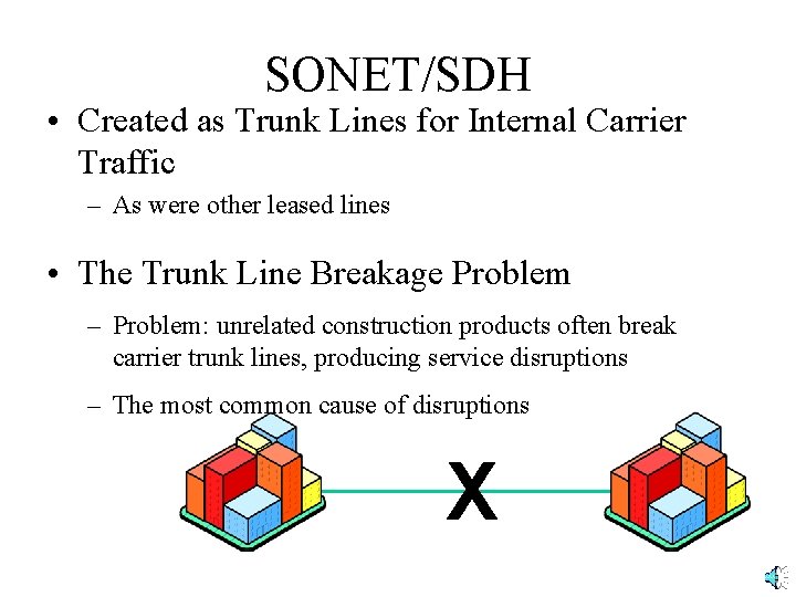 SONET/SDH • Created as Trunk Lines for Internal Carrier Traffic – As were other