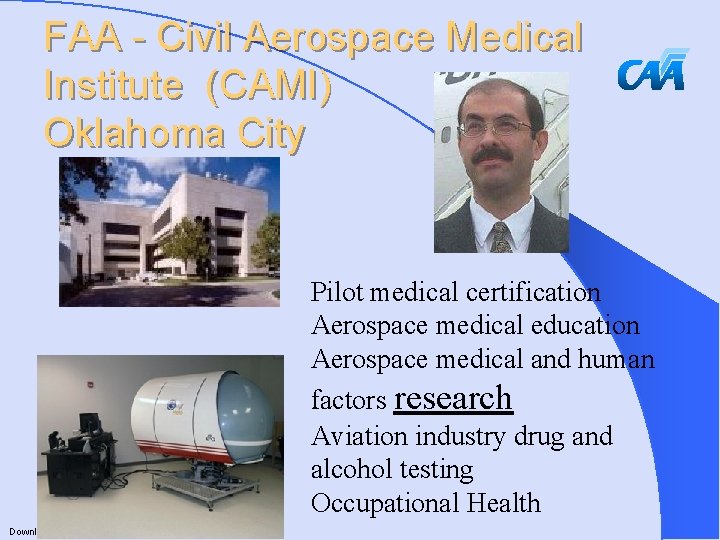 FAA - Civil Aerospace Medical Institute (CAMI) Oklahoma City Pilot medical certification Aerospace medical