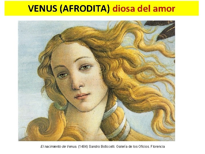 VENUS (AFRODITA) diosa del amor El nacimiento de Venus. (1484) Sandro Boticcelli. Galería de