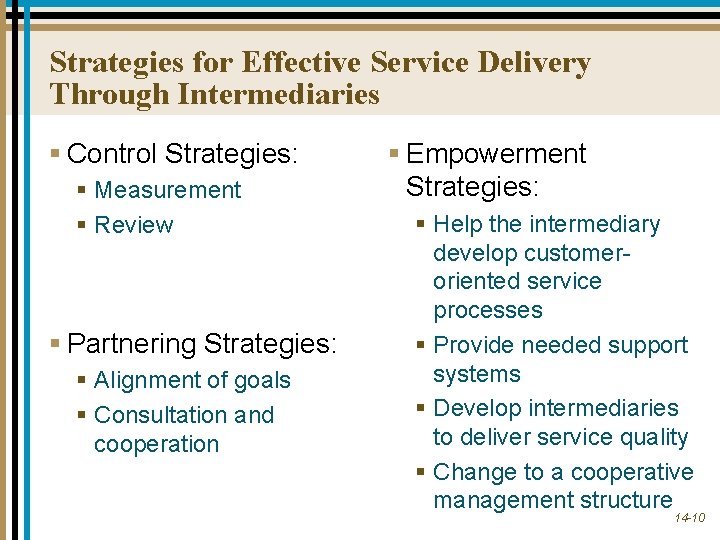 Strategies for Effective Service Delivery Through Intermediaries § Control Strategies: § Measurement § Review