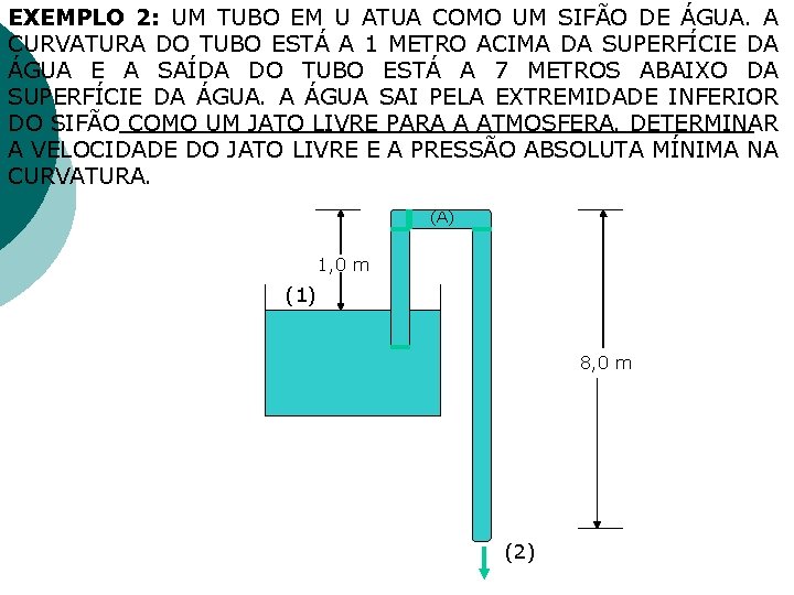 EXEMPLO 2: UM TUBO EM U ATUA COMO UM SIFÃO DE ÁGUA. A CURVATURA