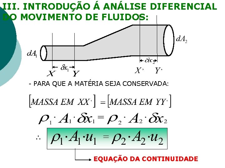 III. INTRODUÇÃO Á ANÁLISE DIFERENCIAL DO MOVIMENTO DE FLUIDOS: - PARA QUE A MATÉRIA