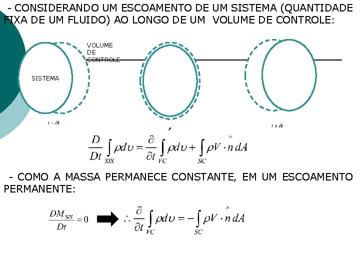 - CONSIDERANDO UM ESCOAMENTO DE UM SISTEMA (QUANTIDADE FIXA DE UM FLUIDO) AO LONGO